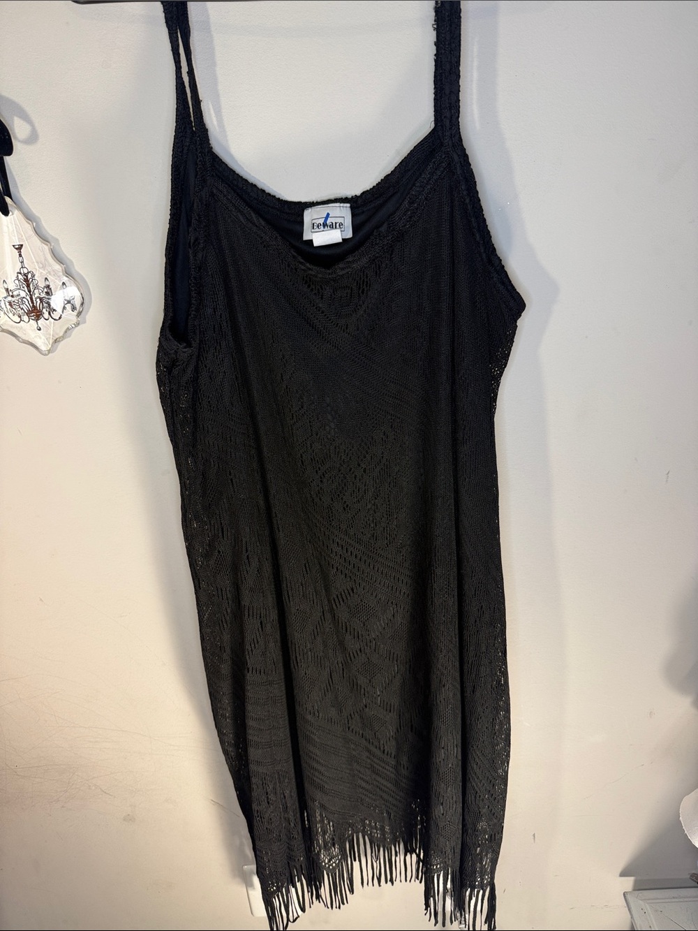 Fever Black Crochet Fringe Camisole Dress sz large